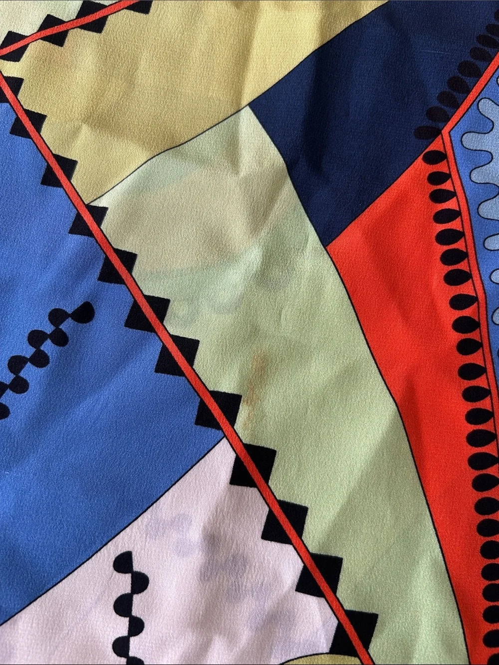 Vibrant Multicolor Geometric Silk-Feel Scarf - (Unknown) - Blue, Orange, Green